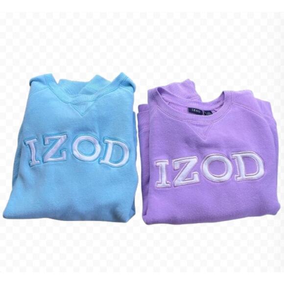Bundle Izod Golf Classix Embroidered Logo Crewneck Sweatshirt Purple and Blue - Picture 1 of 11